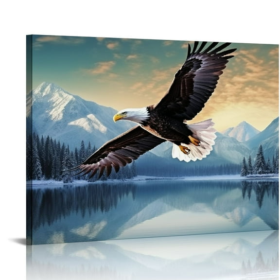 COMIO Flying Eagle Canvas Wall Art - Nature Pictures for Wall Decor Snow Mountain Forest Lake Painting Print Artwork for Living Room Bedroom Home Office Wall Decoration