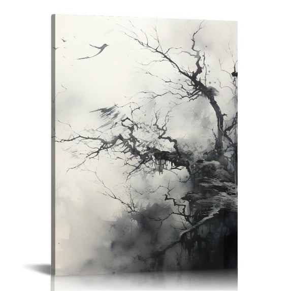 COMIO Foggy Forest Wall Art Prints Watercolor Mountain Canvas Wall Decor Landscape Nature Poster Wall Art Abstract Tree Pictures Artwork Modern Painting for Living Room Bedroom Unframed