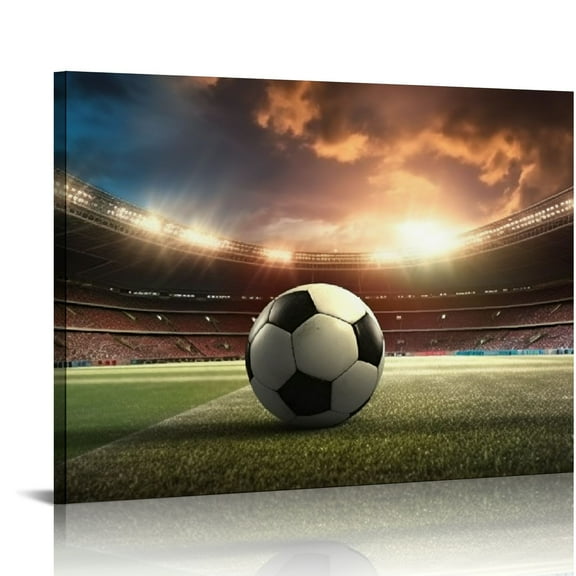 COMIO Football Canvas Wall Art - Close Up of a Football/Soccer on a Stadium Sport Painting Pictures - Modern Wall Artwork Framed for Home Office Bedroom Decor