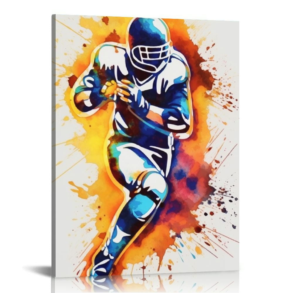 COMIO Football Player Watercolor Wall Art Football Man Canvas Painting