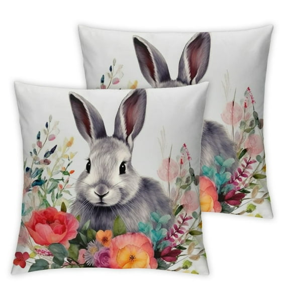 COMIO Forest Animals Rabbit 2-Piece Short Plush Pillowcase Set for Home Decor White