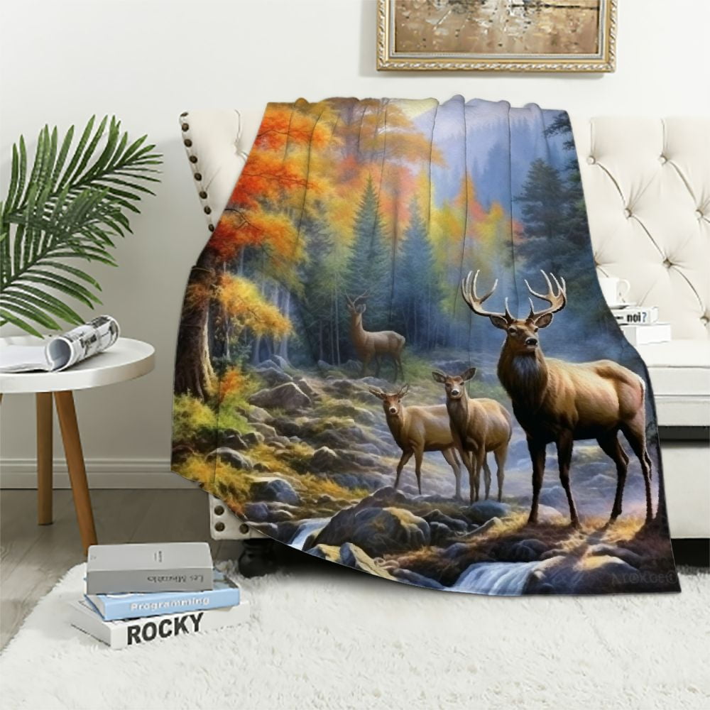 COMIO Forest Creek Deers Blanket Soft Warm Throw for Couch Sofa Bed