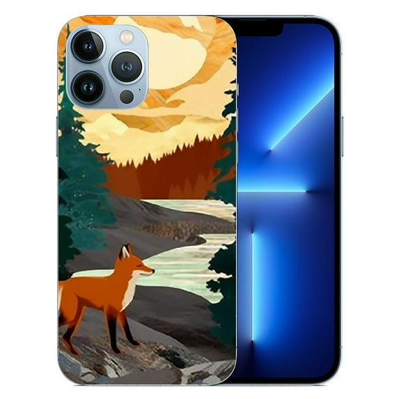COMIO  Forest Fox Phone Case Compatible with iPhone 14, Abstract Colorful Mountain Forest Case for iPhone 14, Trendy Unique Design Bumper Cover Case