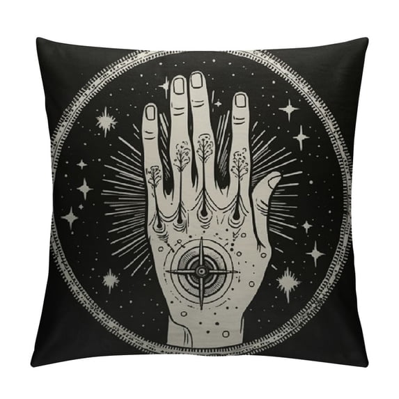 MLJA Hand Decorative Pillow Case Mystic and Occult Symbols Moon Star Throw Pillow Cover Home Decor Square Cushion Cover for Couch Bed Sofa