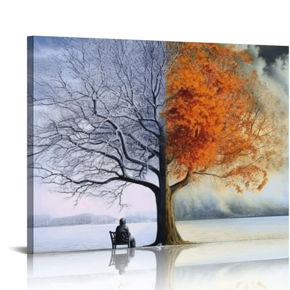 COMIO Four Season Tree of Life Poster with Framed Print Canvas Painting Picture Wall Art for Home Decorations Wall Decor