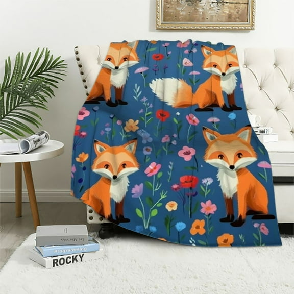 COMIO Fox Blanket Cute Fox Throw Blanket,Flannel Blanket Cozy Fuzzy Soft Throws Blanket for Couch Home Decor,Lightweight Fox Throw Blanket for Sofa Bed Traveling Camping Adults Kids Teens Gifts