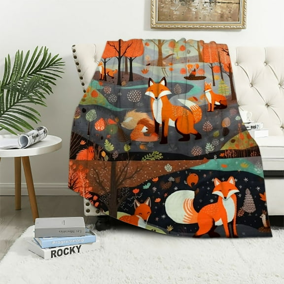 COMIO Fox Throw Blanket for Adults Kids Warm Super Soft Cozy Micro Flannel Blanket for Bed Sofa Plane/Living Room
