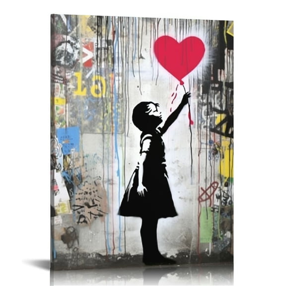 COMIO Framed Banksy Graffiti Wall Art Love Canvas lovers Decor Kissing Prints On Boys And Girls Canvas Poster Drawing Pictures Bedroom Home Decoration Modern Bedroom Wall 12 "X16 Inch Ready to Hang