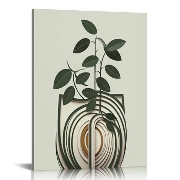 COMIO Framed Boho Canvas Wall Art , Mid Century Modern room Decor, Minimalist Sage green Botanical Boho Bathroom wall art Geometric Abstract Prints Ready To Hang Bedroom Living Room
