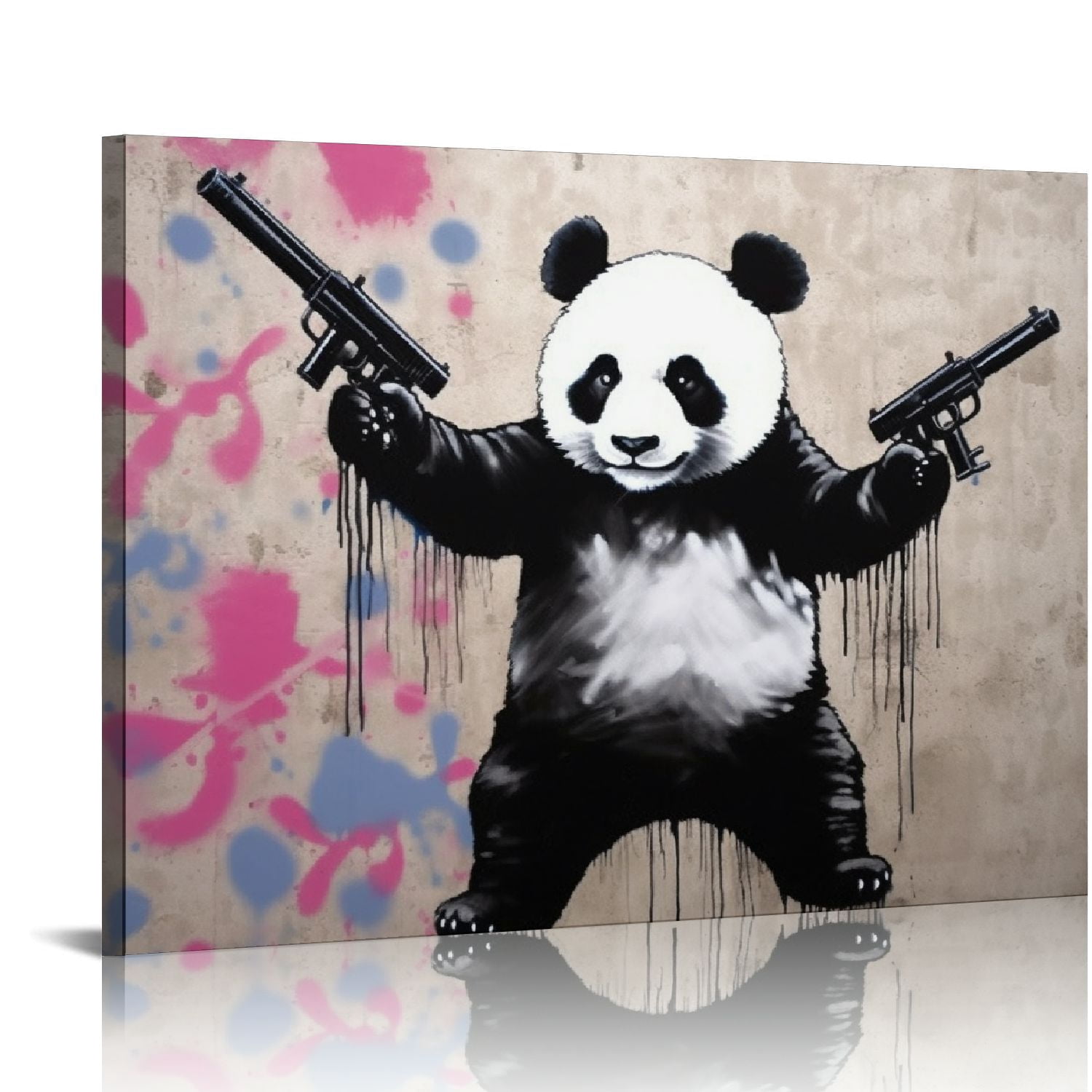 COMIO Framed Canvas Print Wall Art Banksy Panda with Guns Graffiti ...