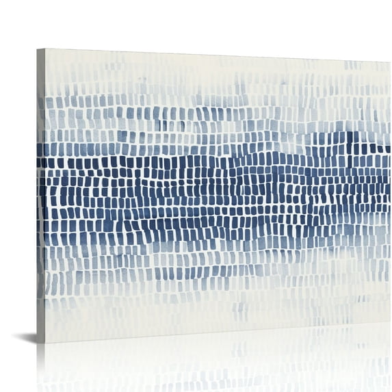 COMIO Framed Canvas Print Wall Art Blue White Grunge Geometric Pattern Abstract Shapes Cozy Neutral Decorative Contemporary Minimal for Living Room, Bedroom, Office - Natural