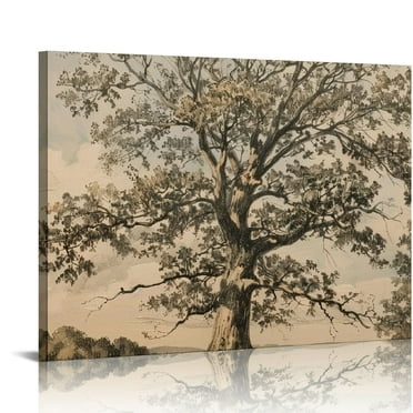 COMIO Framed Canvas Print Wall Art Monochrome Tree Sketch Intricate Branches and Foliage Nature Wilderness Illustrations Rustic Zen Colorful for Living Room, Bedroom, Office