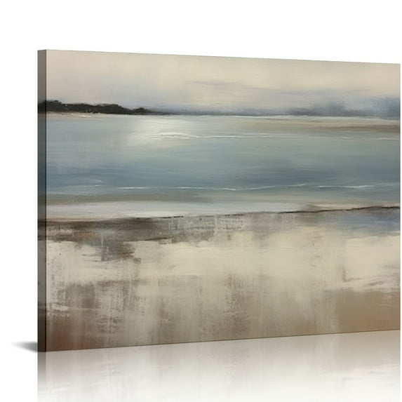COMIO Framed Canvas Print Wall Art Pastel Gray Blue Watercolor Landscape Abstract Shapes Illustrations Modern Art Decorative Minimal Relax/Calm for Living Room, Bedroom