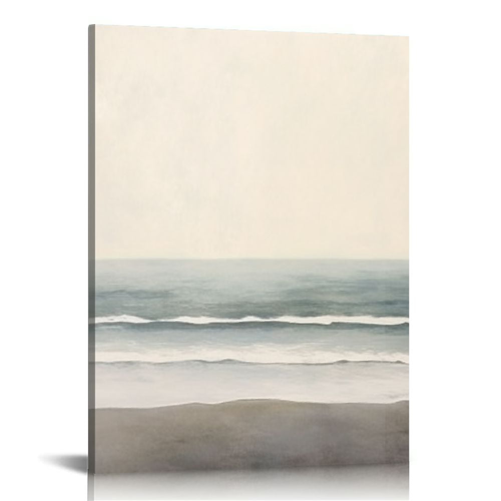 COMIO Framed Canvas Print Wall Art Set Abstract Beach Shore Ocean Wave ...