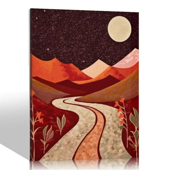 COMIO Framed Canvas Print Wall Art Set Moon Desert Southwest Landscapes Nature Wilderness Illustrations Modern Art Rustic Decorative for Living Room, Bedroom, 16x20 inch