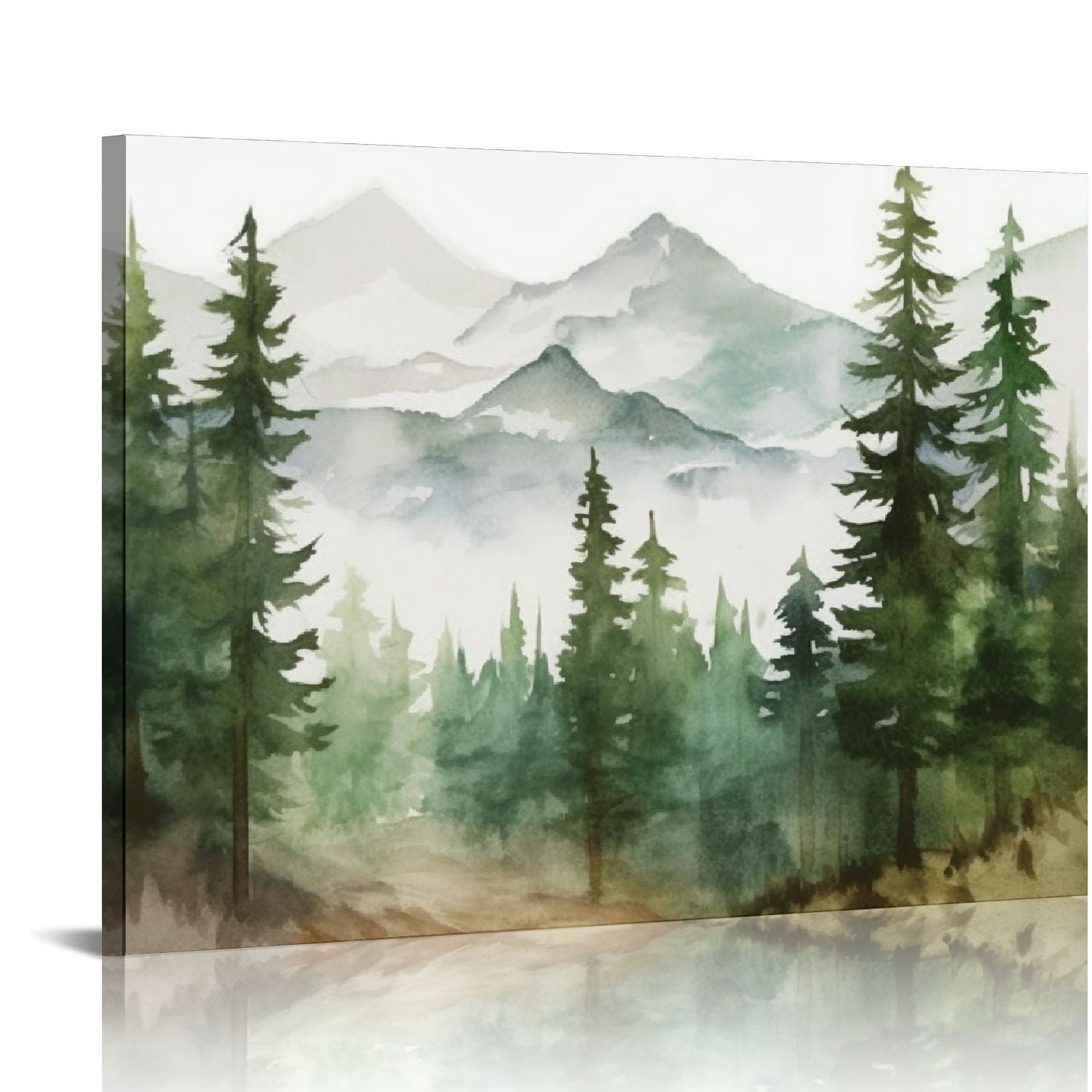 COMIO Framed Canvas Print Wall Art Watercolor Mountain Forest Landscape ...