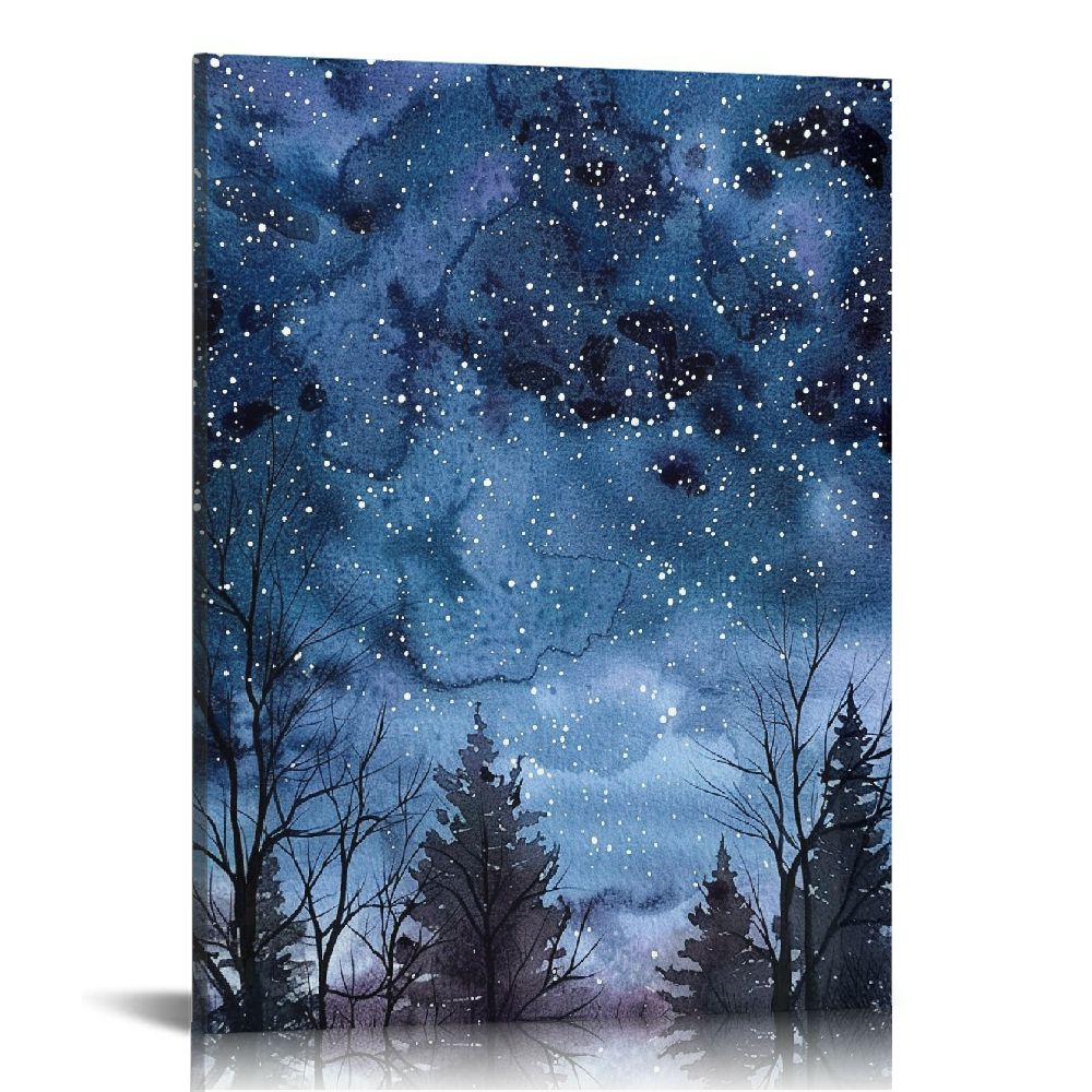 COMIO Framed Canvas Print Wall Art Watercolor Starry Sky Over Night ...