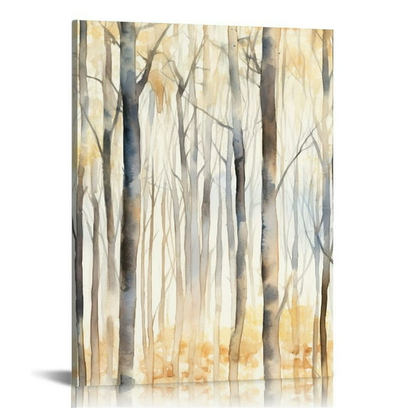 COMIO Framed Canvas Print Wall Art Woodland Nursery Decor Winter Snow Watercolor Pine Tree Forest Nature Modern Art Decorative Landscape Colorful for Living Room, Bedroom, Office Natural