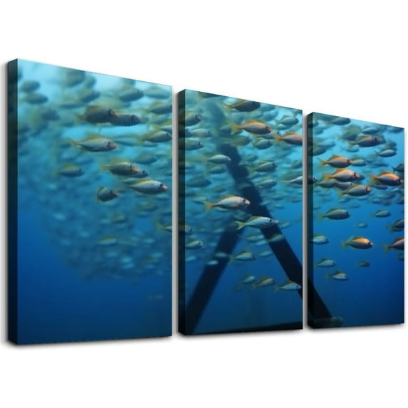 COMIO Framed Canvas Wall Art Print On Canvas Cormorant Bird Hunting Fish Pictures Posters Artwork for Living Room Bedroom Ready to Hang Wall Decor 12''x16''X3 Panels