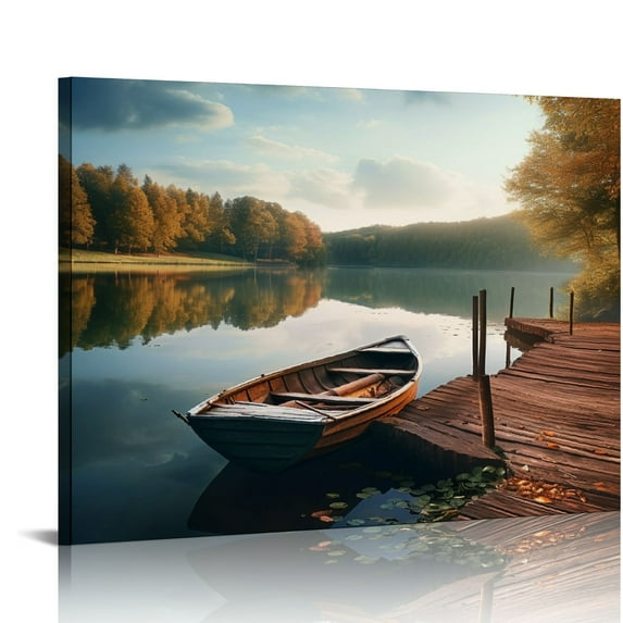 COMIO  Framed Canvas Wall Art, Vintage Wall Art Decor for Living Room Nature Landscape Seaside Wood Wall Art Prints Classical Scenery Painting for Bedroom Office Home Decoration
