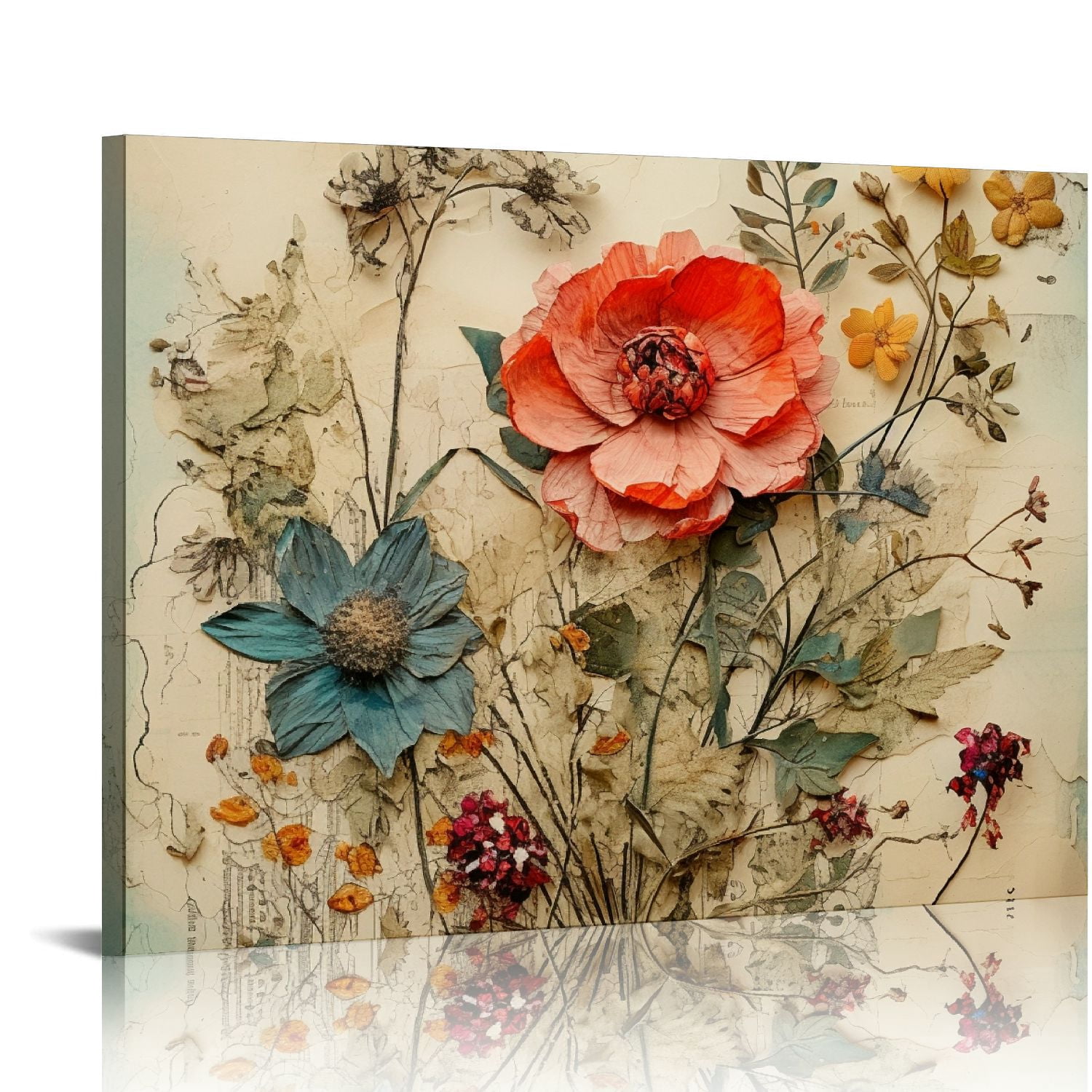 COMIO Framed Colorful Floral Canvas Wall Art Flowers Rose Wildflowers ...