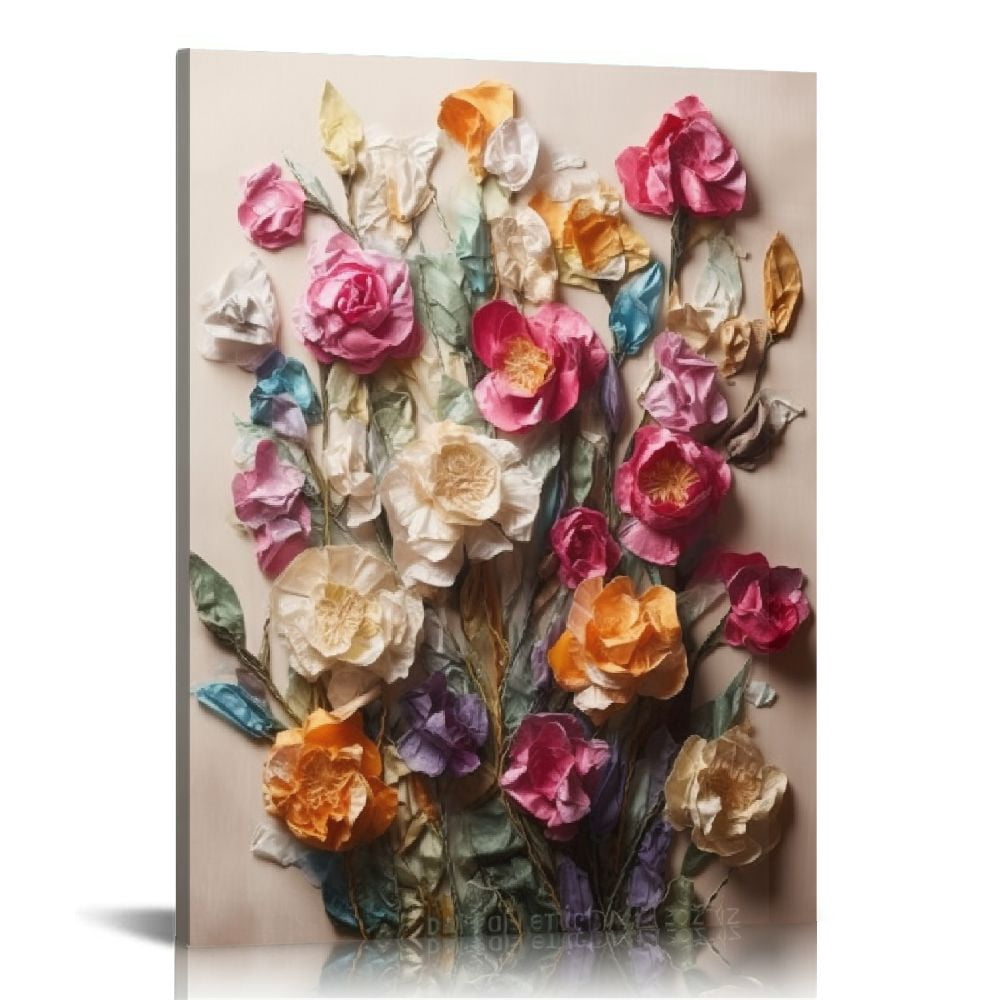 COMIO Framed Colorful Floral Canvas Wall Art Flowers Rose Wildflowers ...