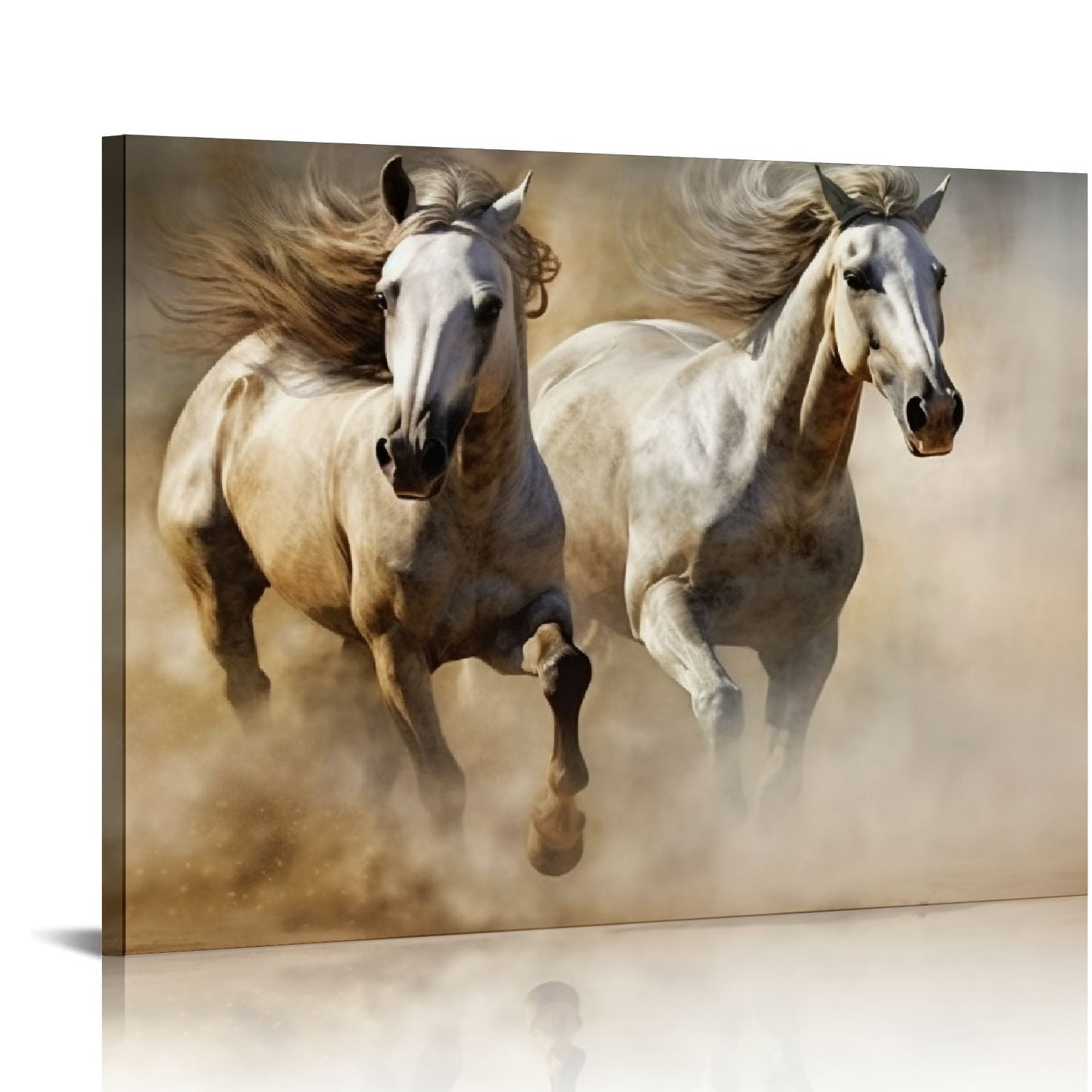 COMIO Framed Horse Wall Art Picture Two Horses Art Running Horse