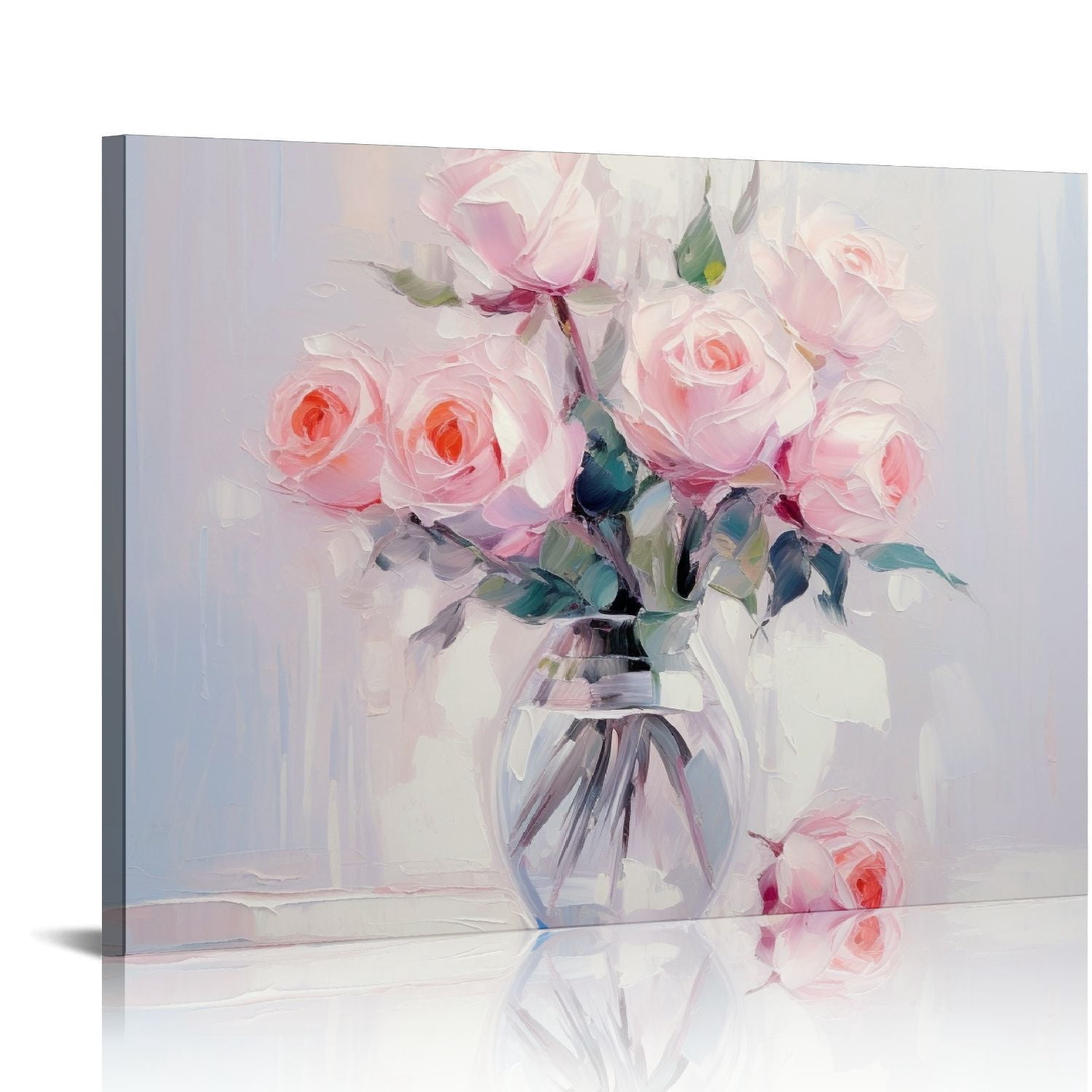 COMIO Framed Pink Flowers Canvas Prints Wall Art Roses in Vase Wall ...