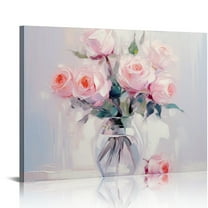 COMIO Framed Pink Flowers Canvas Prints Wall Art Roses in Vase Wall Decor Nature Rustic Woman Home Decor Painting Picture for Bathroom Bedroom Living Room Ready To Hang