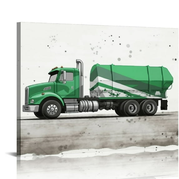 COMIO Framed Truck Wall Art Boys Room Decor Nursery Decor, Watercolor Construction Car Canvas Prints Poster Painting for Kids Baby Room Playroom Home Decor