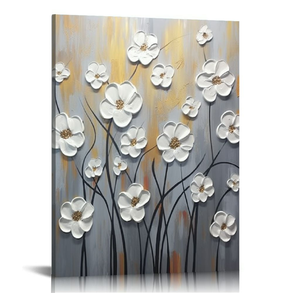 COMIO Framed Wall Art Morning Dancing Floral Oil Paintings Canvas Wall Art Modern Grace Abstract Flowers Artwork for Living Room Bedroom Home Decorations Wall Decor with Golden Frame