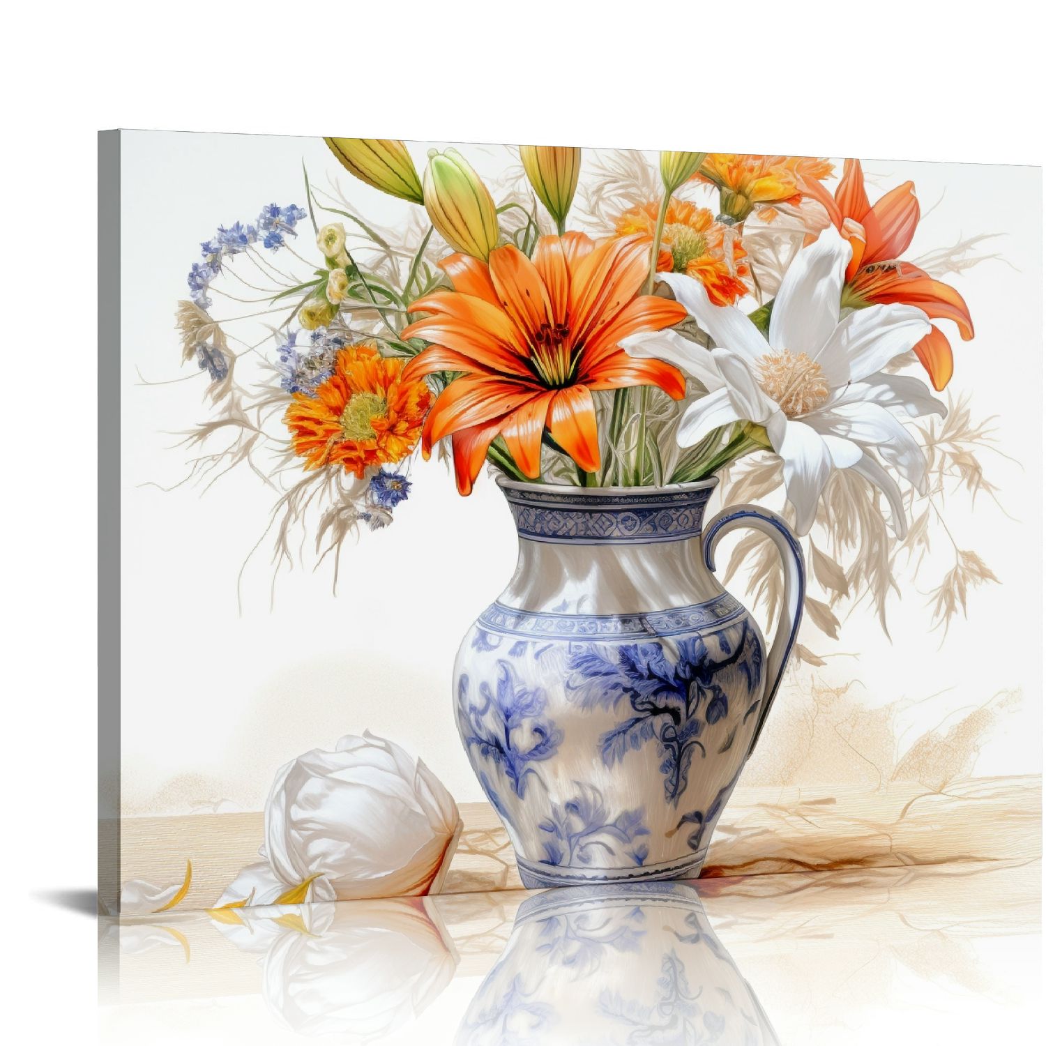 COMIO Framed Watercolor Daisy Flower Canvas Wall Art Colorful Plant ...
