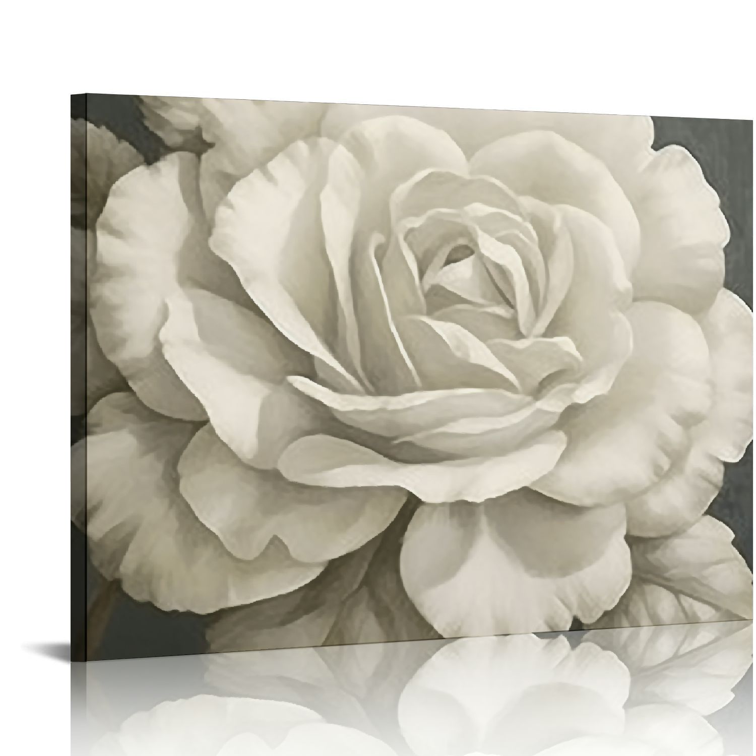 COMIO Framed White Flower Wall Art Blooming Floral Canvas Wall Decor ...