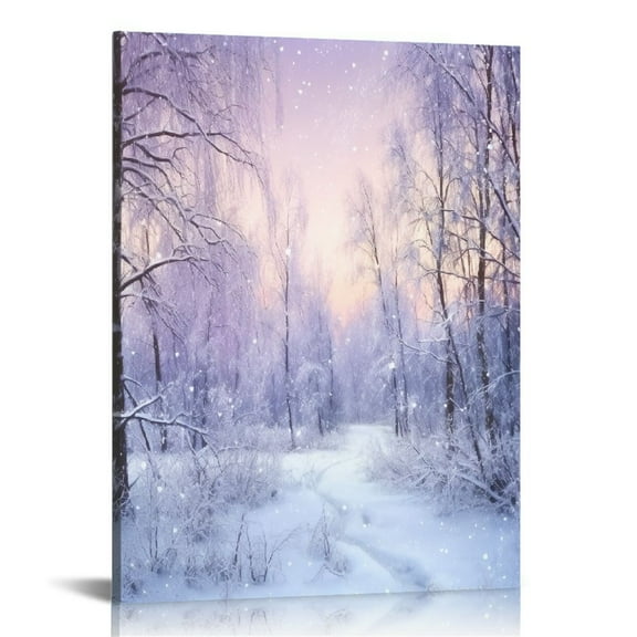COMIO  Framed Winter Wonderland Canvas Wall Art Christmas Snowing Forest Landscape Canvas Art Wall Decor Glitter Pine Trees Wall Canvas Art for Bedroom Bathroom Home Decor Ready to Hang,