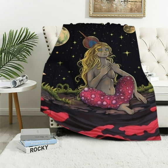 COMIO Frog Blanket Mushroom Throw Blanket Night Darkness Moon Star Flannel Plush Blanket for Bed Couch Sofa Chair