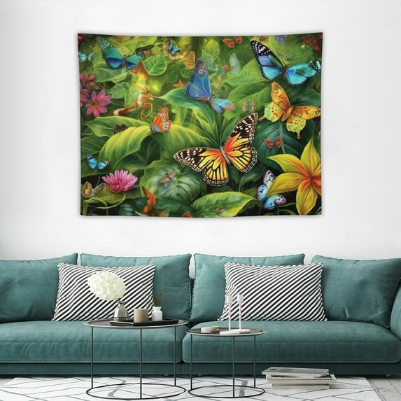 COMIO Frog Tapestry Insect Butterfly and Green Plant in the Tropical Rainforest Tapestry Natural Scenery Art Tapestries Wall Hanging for Bedroom Living Room Dorm Home Indie Decor