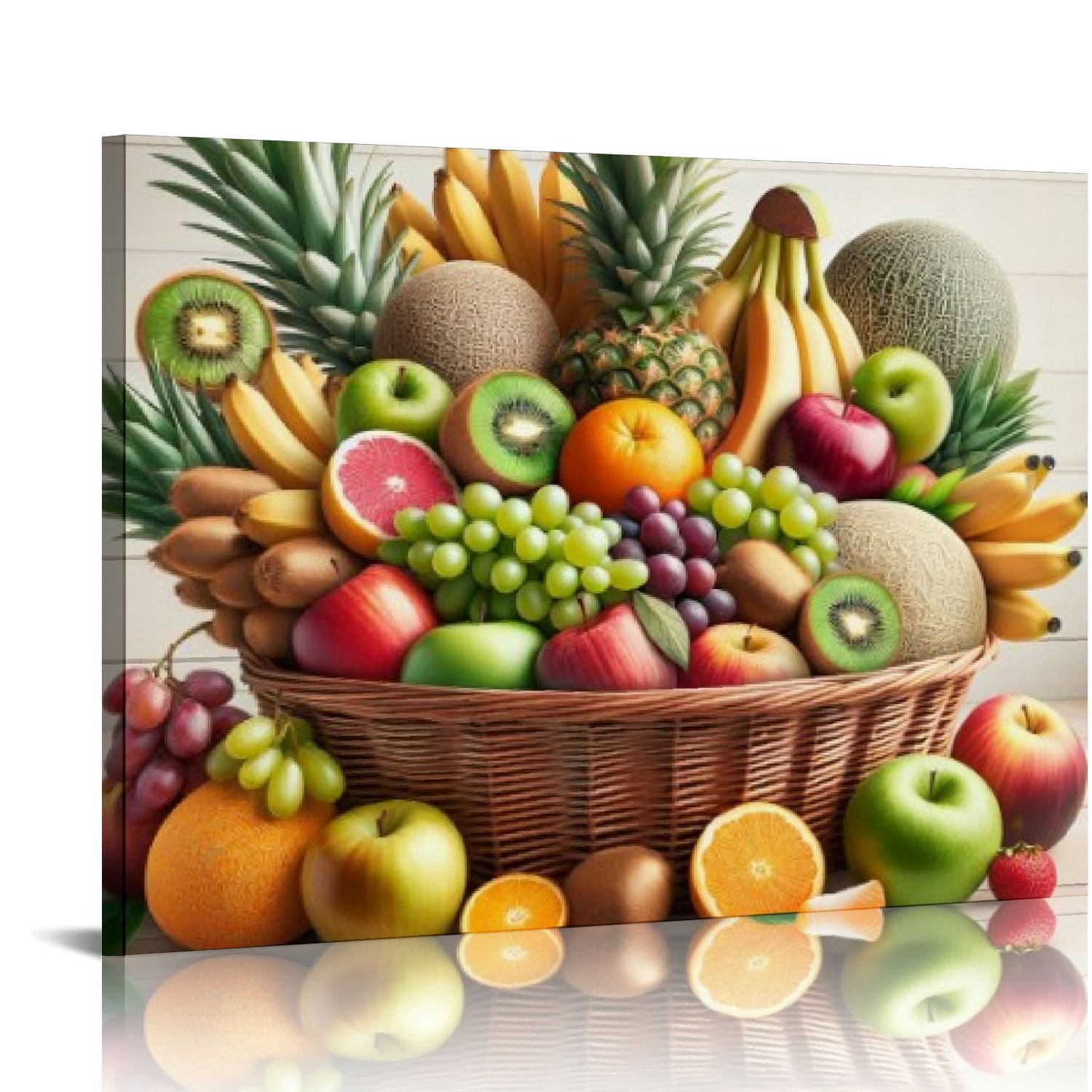 COMIO Fruit Canvas Wall Art Various Fresh Fruits Vegetable In Basket Pictures Print Vintage Colorful Painting Poster Kitchen Artwork for Home Decor Framed