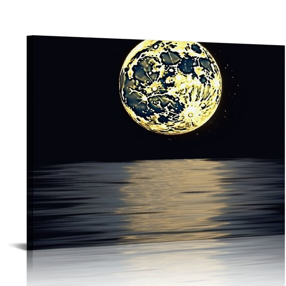 COMIO Full moon and river landscape painting, modern abstract wall art, landscape posters, decorative wall art works, home decoration, office walls, home classrooms, office living rooms