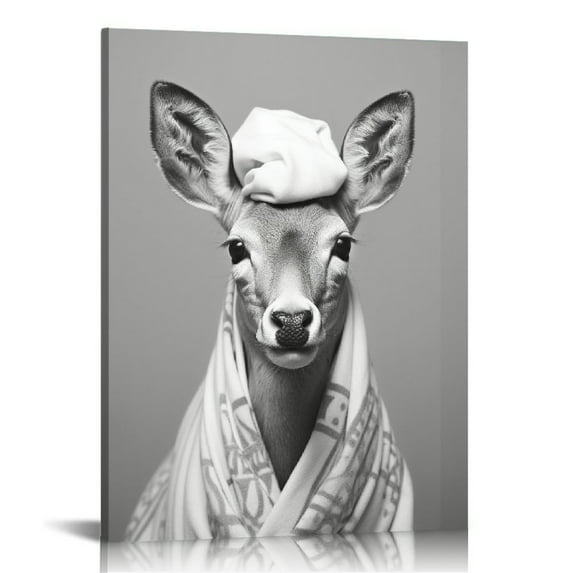 COMIO Fun Bathroom Wall Art Deer Bathroom Picture Black and White Bathroom Wall Art Picture Canvas Print Style Wall Decoration