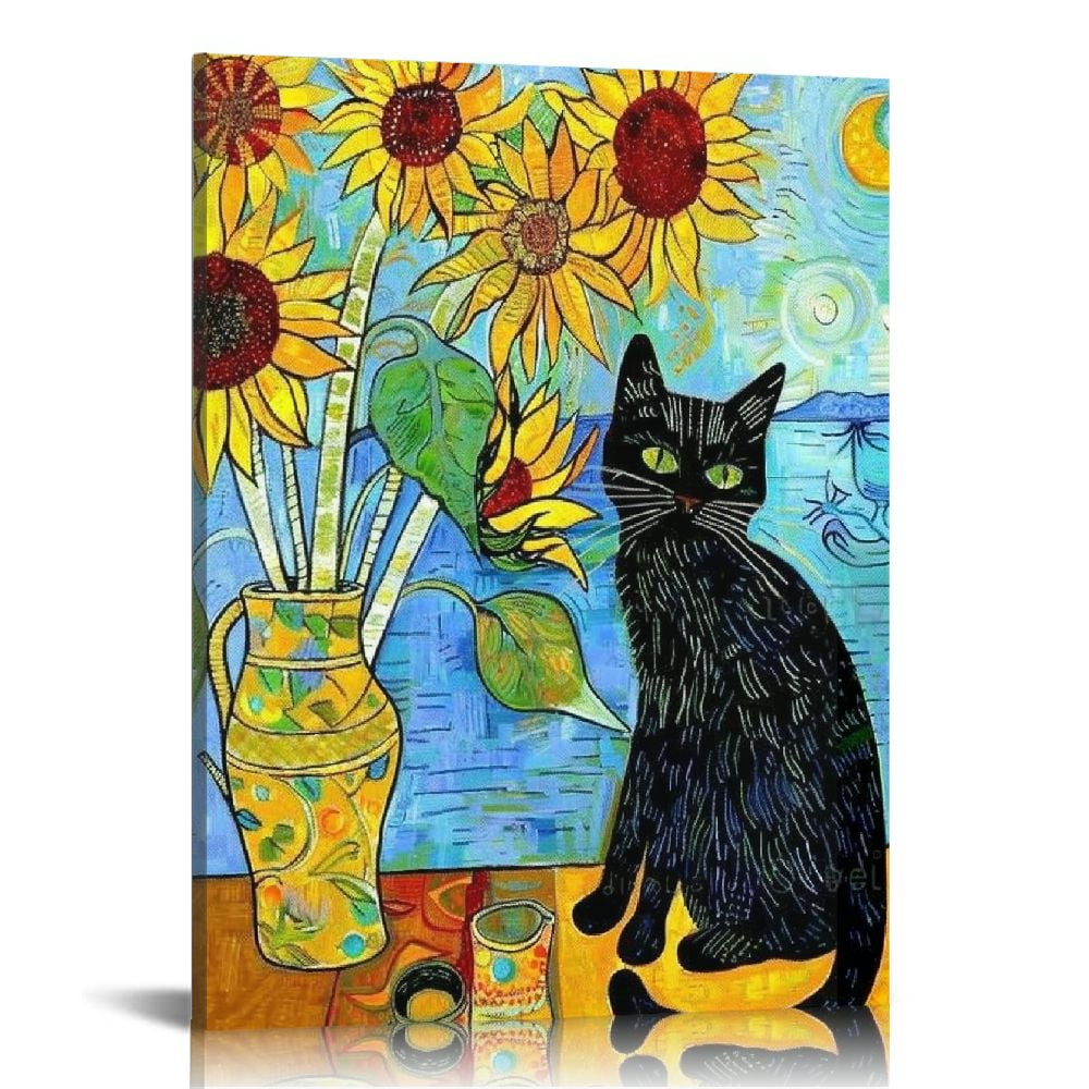 "Just One More Chapter" Oval Wall Art - Black Cat & Floral Book Canvas For Library, Reading Nook