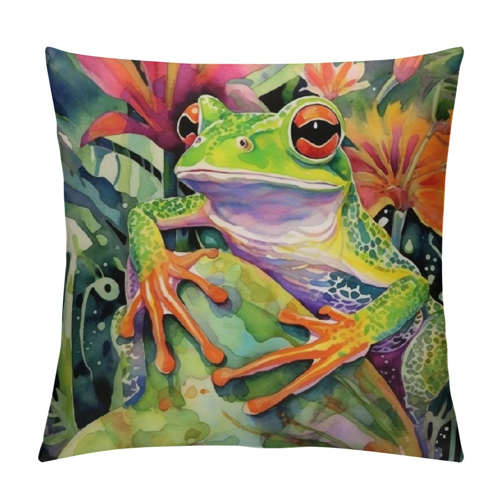 COMIO Funny Animal Frog Home Decorative Throw Pillow Cover Watercolor