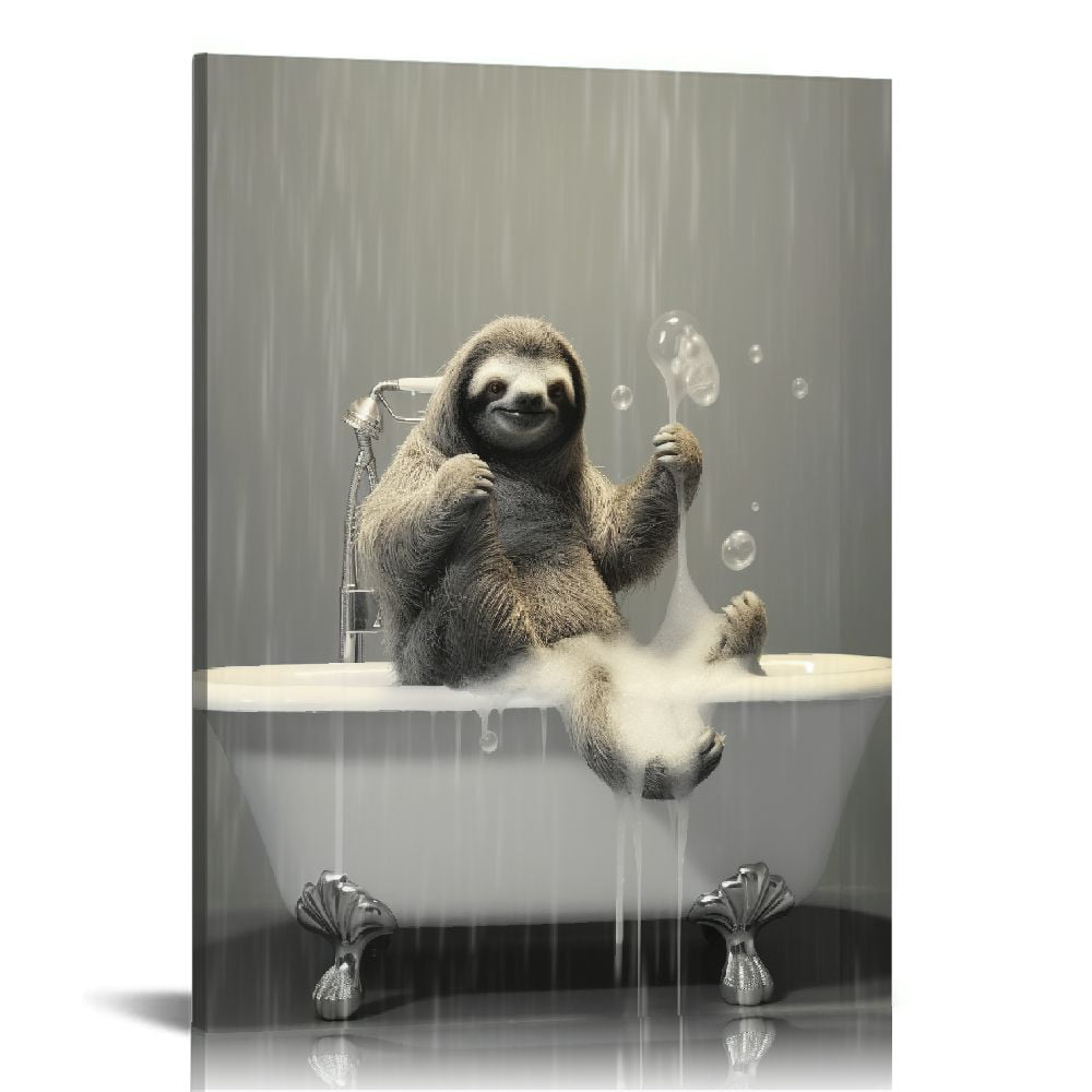 COMIO Funny Animals Bathroom Wall Art Black and White Canvas Wall