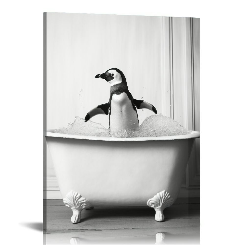 COMIO Funny Bathroom Wall Art Decor, Black and White Penguin Wall Art ...