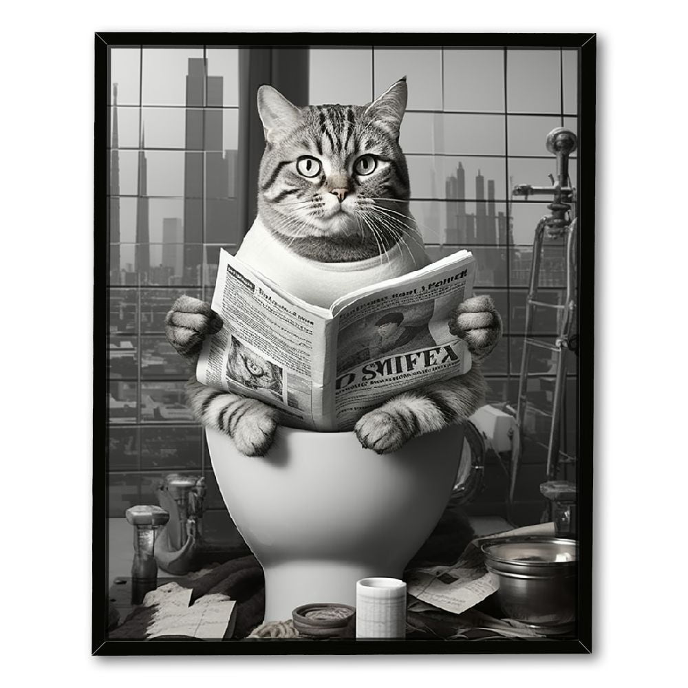 COMIO Funny Cat Bathroom Decor Canvas Wall Art Cute Cat Sitting in ...