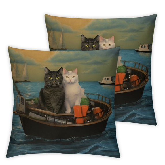 MLJA Funny Cats Throw Pillow Cover The Two Brave Cats are in The Steel Decorative Pillow Case Cushion Cover Home Sofa Decor Pillow Cover,2Pcs