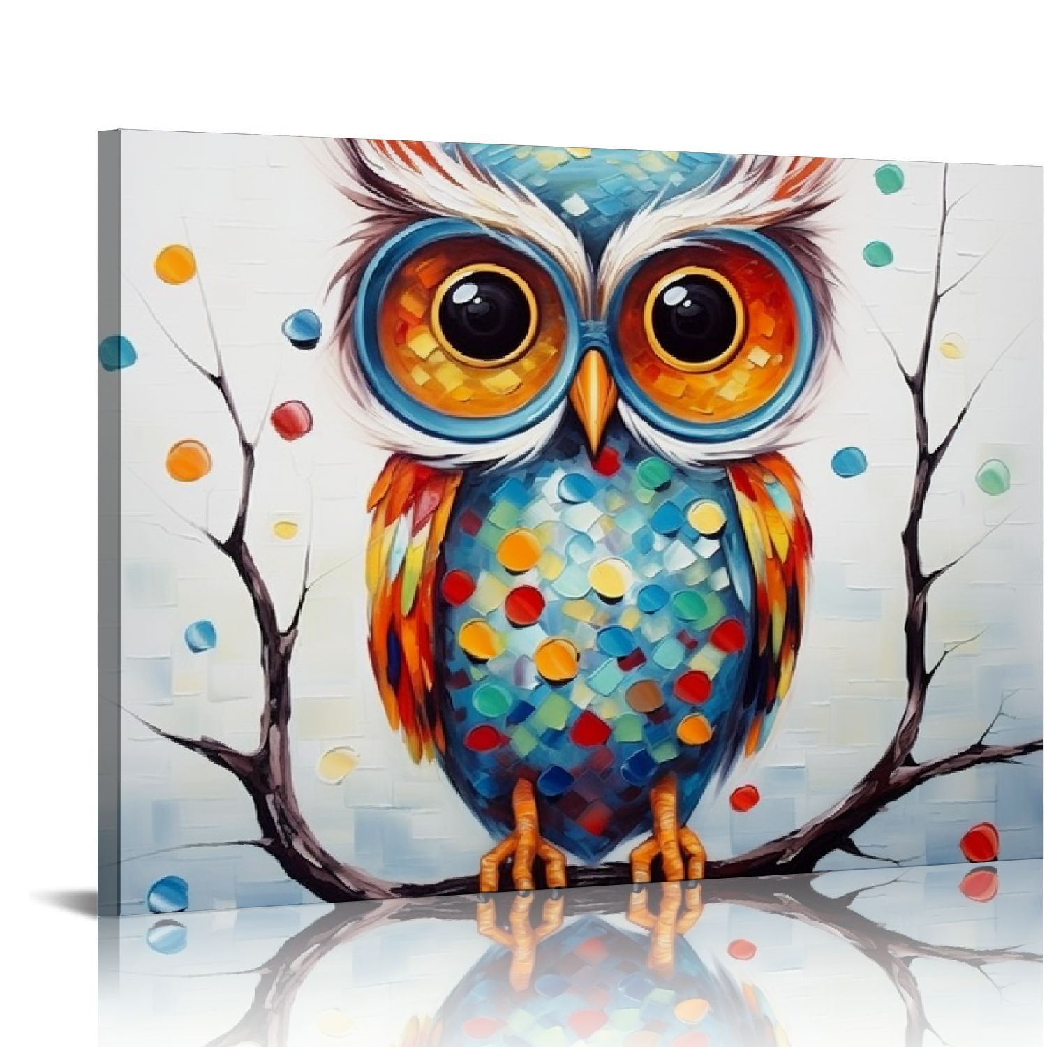 COMIO Funny Christmas Owl Canvas Wall Art Colorful Animal Painting ...