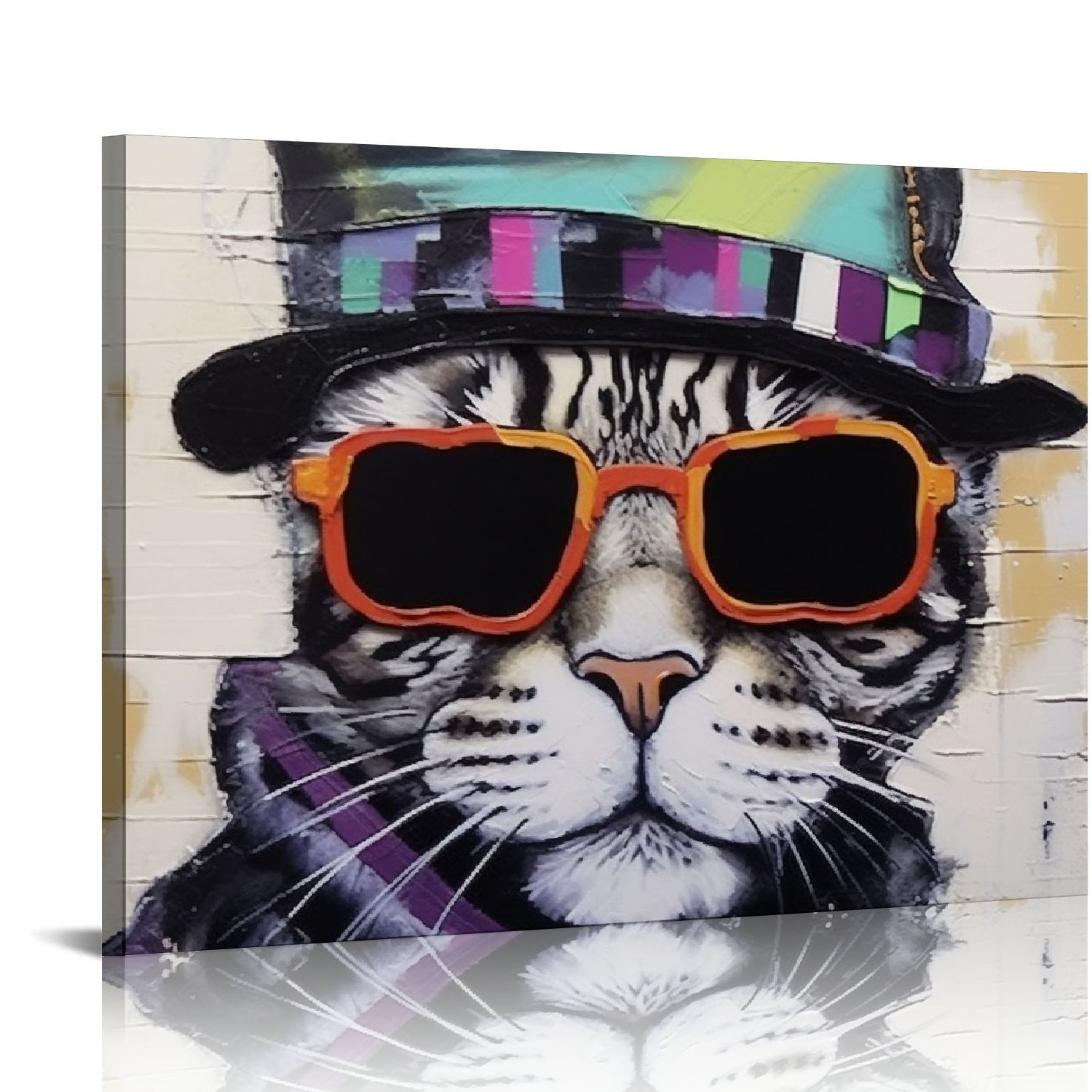 Funny Colorful Cat Canvas Wall Art — Cartoon Kitten Poster, Framed Print, 12x16 Inches, Bathroom Kids Bedroom Decor - View #5
