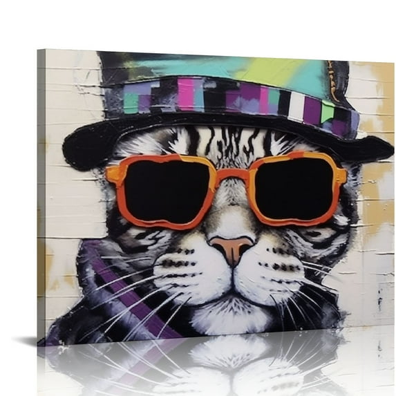 COMIO Funny Colorful Animal Canvas Wall Art Print Paintings Cartoon Cute Cat Pig Dog with Glasses Pictures Artwork for Nursery Kids Bedroom Animal Décor