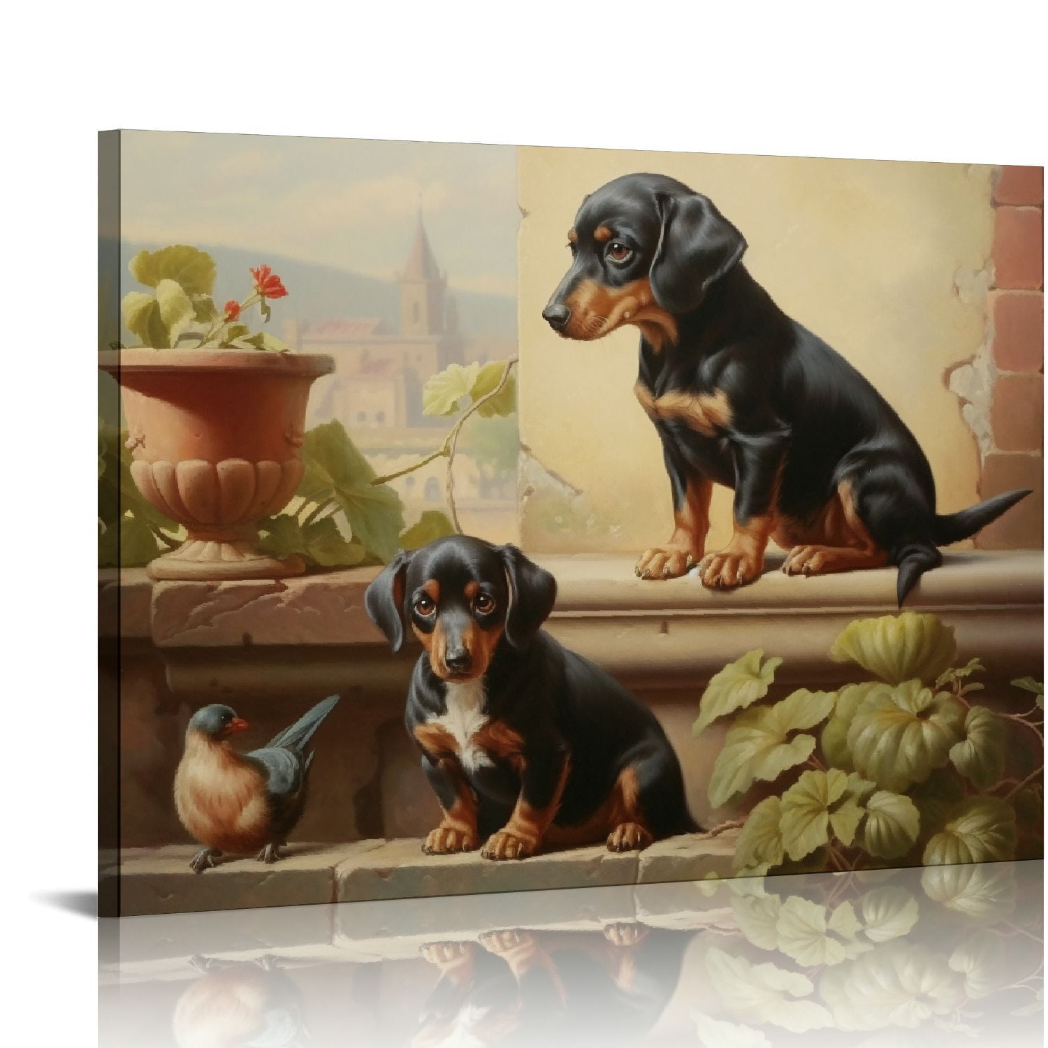 COMIO Funny Dog Canvas Wall Art Vintage Cute Baby Animals Picture
