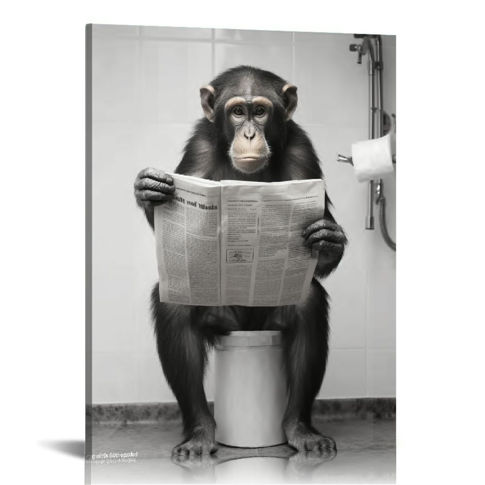 COMIO Funny Monkey Framed Wall Art in Bathtub,Black and White Canvas Monkey Wall Art Prints
